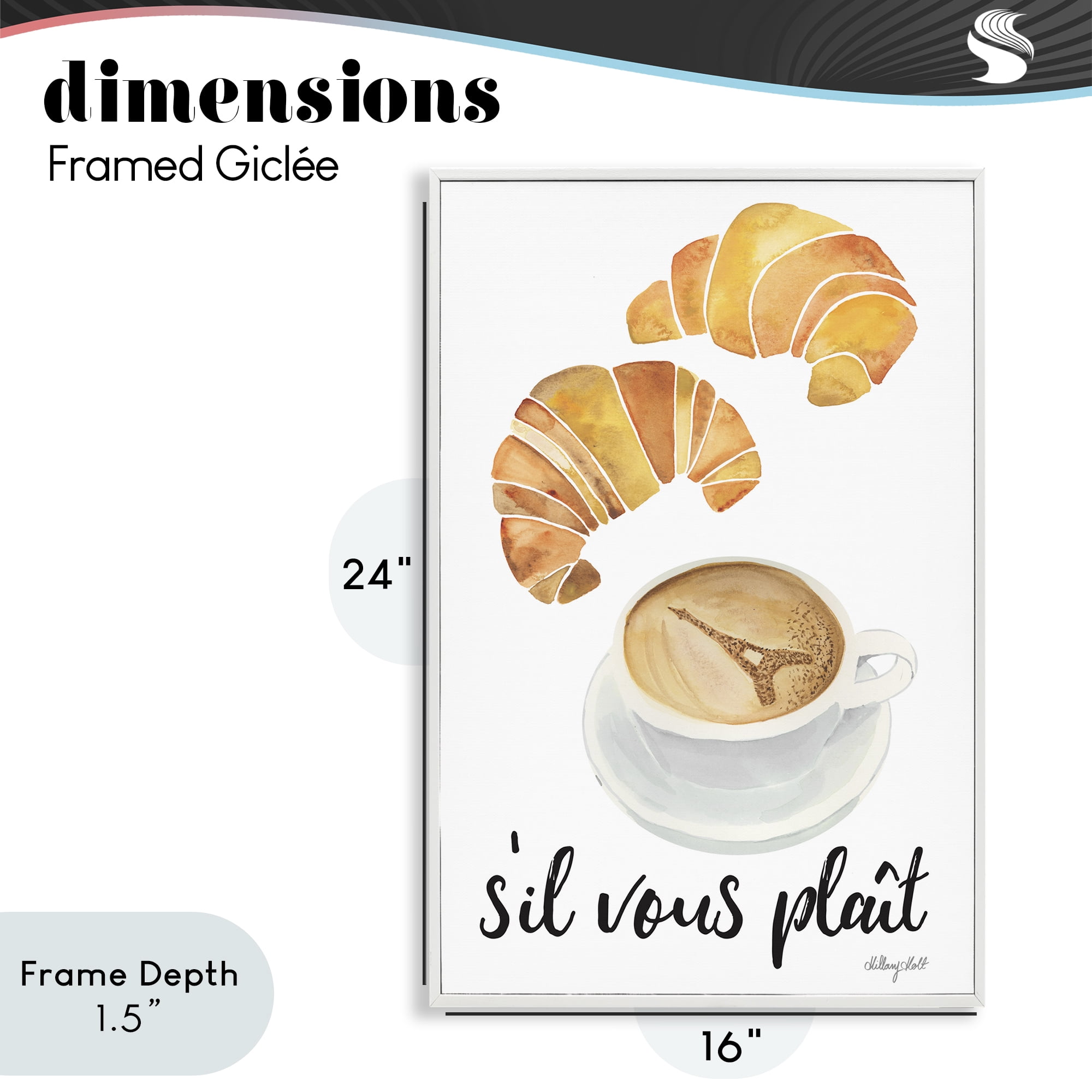 Stupell Industries Paris Croissant and Coffee White Framed Giclee Art, design by Hillary Holt
