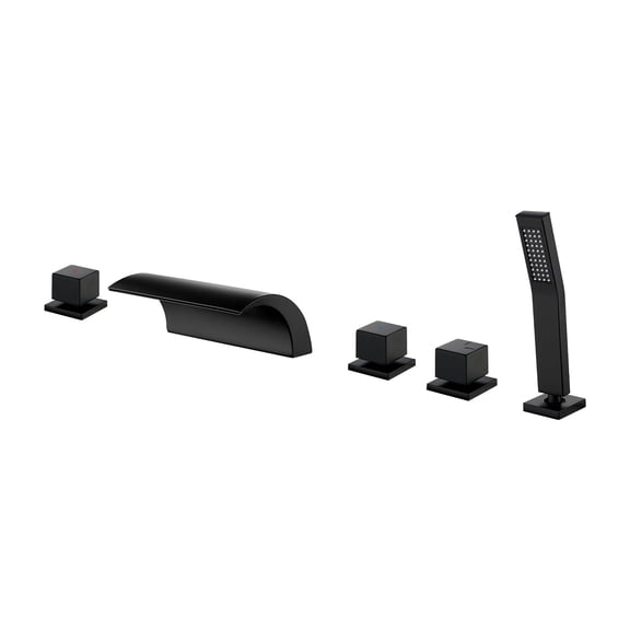 Cobbe 5-Hole Mount Bathroom Tub Faucet Kit with 7.09-inch Wide Waterfall Spout, Handheld Shower, 2 Switches and 1 Diverter Knob Matte Black