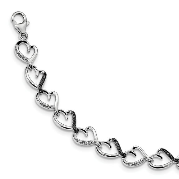 Sterling Silver Black and White Diamond Bracelet - .16 dwt - Measures 9mm Wide