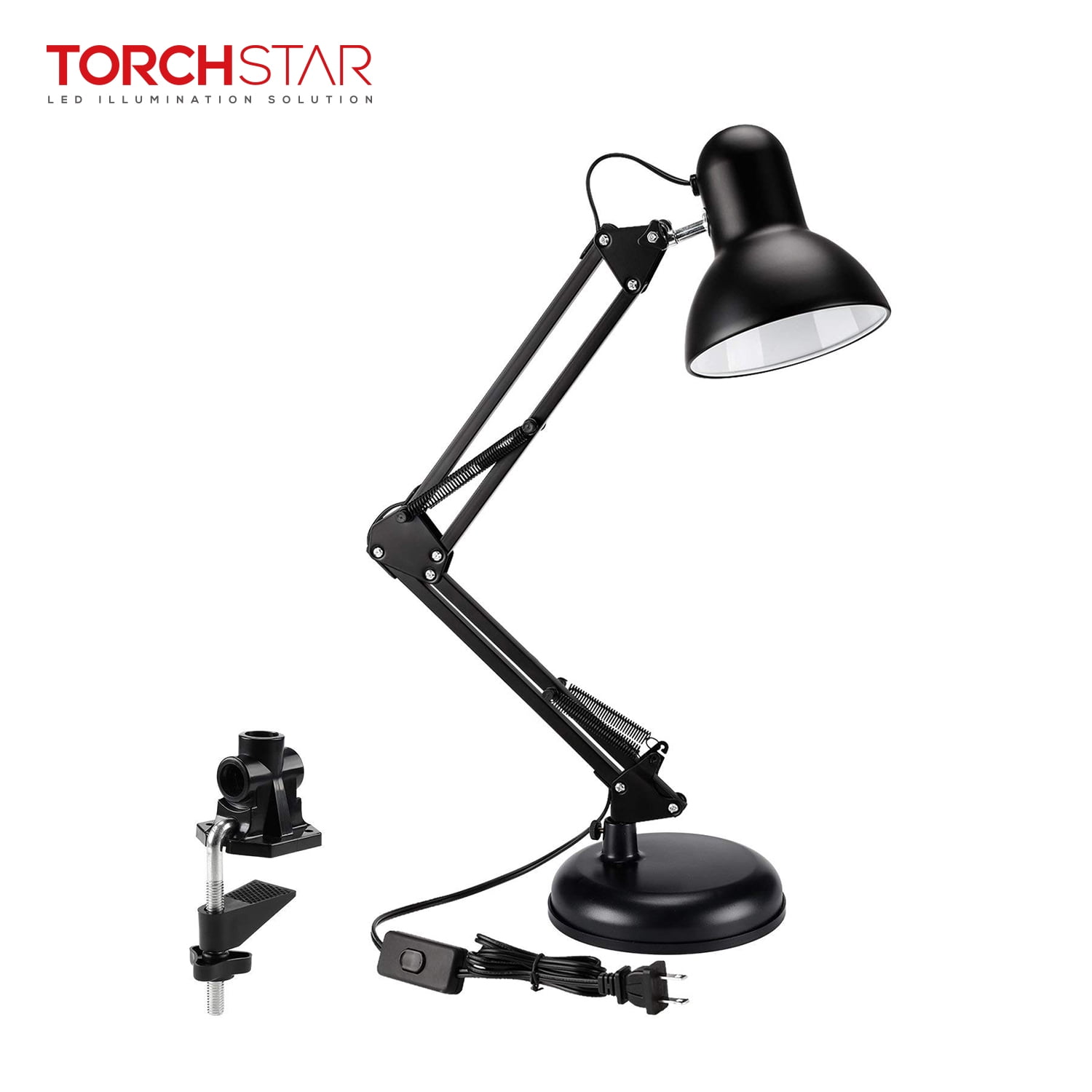 Metal Swing Arm Desk Lamp Interchangeable Base Or Clamp Classic Architect Clip On Table Multi Joint Adjustable Black Finish