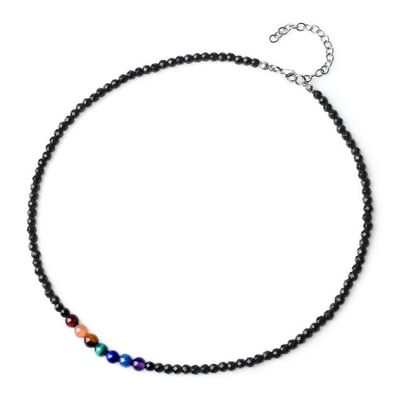 COAI Unisex Faceted Onyx 7 Chakra Semi Precious Stones Beaded Choker Necklace