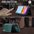 thumbnail image 3 of ELEHOLD Case for iPhone 11, Magnetic 2 in 1 Detachable Leather Wallet Case with Card Holder & Stand,Green, 3 of 7
