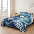 thumbnail image 2 of Quilts Twin XL Size Bedding Set, Ocean Waves Lightweight Quilted Comforter, Summer Ombre Sea Coastal Natural Modern Soft Reversible Bedspread Coverlet with Pillow Covers for All Season, 68" x 98", 2 of 9