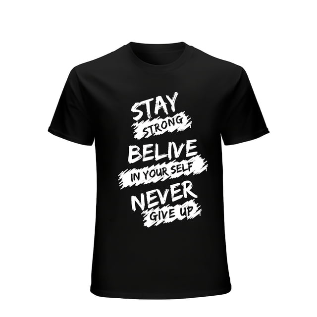 1pc Inspirational 3D Print T-Shirt - Breathable Cotton Casual Crew Neck Tee with "Stay Strong Believe Never Give Up" Motivational Quote, Short Sleeve Top for All Seasons, Unisex Adult Stree