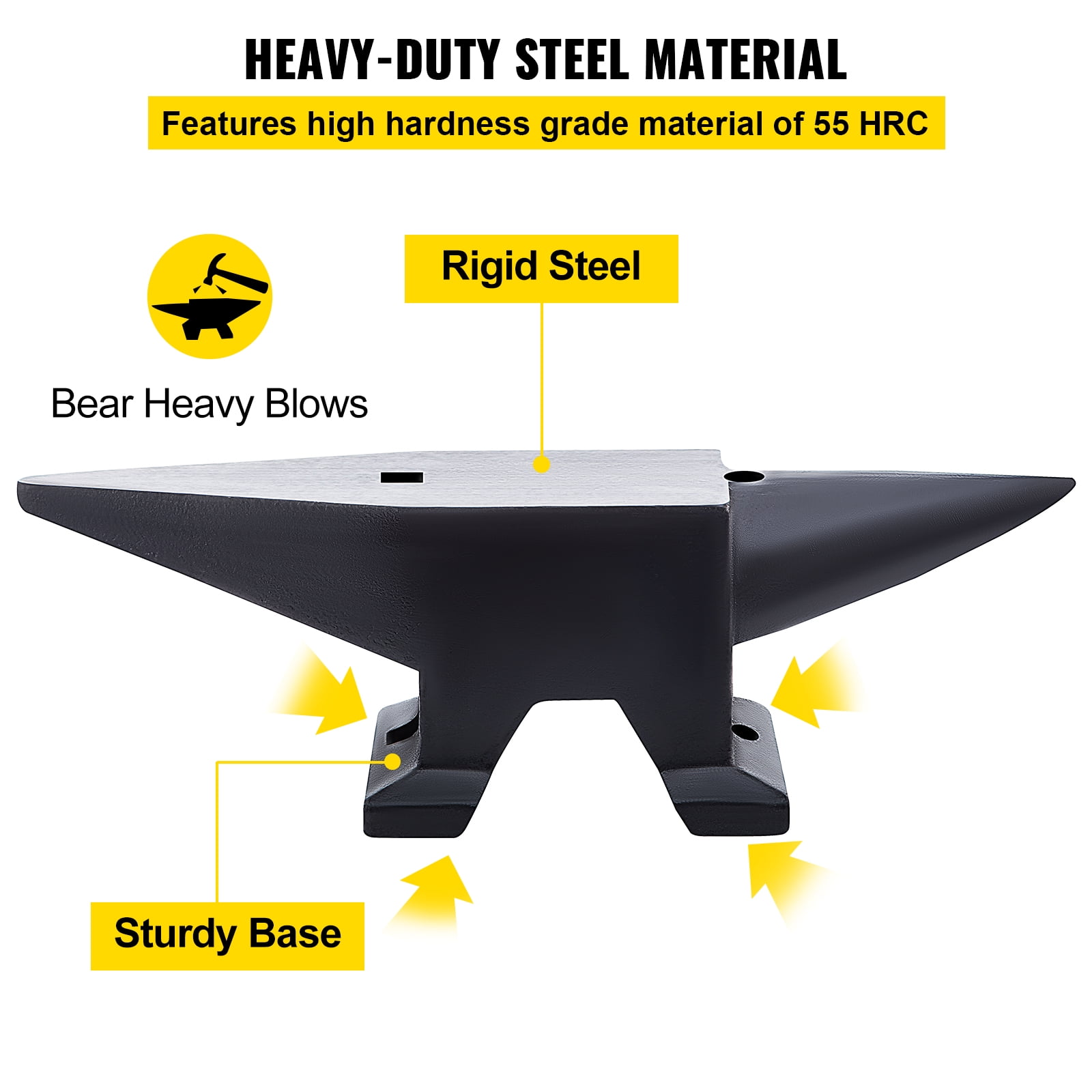 BENTISM Blacksmith Anvil Steel Round Horn Anvil 110lb 50kg 2 Holes for Metal Work