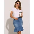 thumbnail image 4 of DARING DIVA Women's Bodycon Fishtails Ruffled Knee Length Jean Skirt M Light Blue, 4 of 6