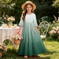 thumbnail image 7 of ITSAME Girls A-Line Maxi Dress Flowy Ruffle 3/4 Sleeve Round Neck Gradient Print Summer Fashion Casual Dress Green Size 6, 7 of 7