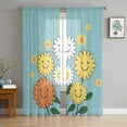 thumbnail image 3 of Sheer Curtains 72 inches Long, Abstract Yellow and White Smile Flowers Blue Texture Light Filtering Sheer Window Curtains Rod Pocket Voile Drapes for Bedroom Living Room, 52"W x 72"L 2 Panels, 3 of 7