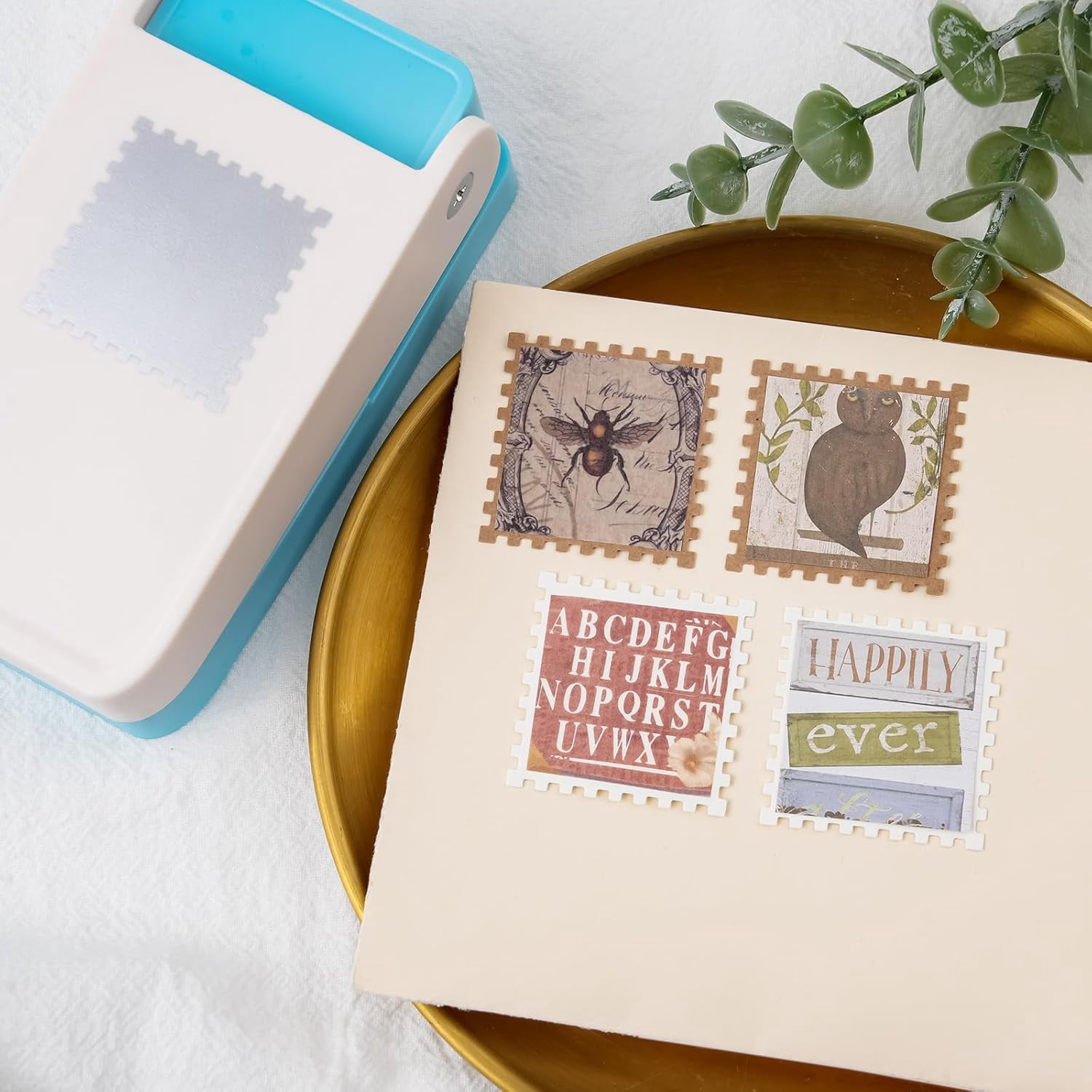 Niuxa Stamp Puncher 1.5x1.5inch Large Square Postage Stamp Punch |Stamp Hole Puncher| Scalloped Rectangle Lever Action Paper Punches for Crafting Scrapbooking DIY Card Making Arts Crafts Supplies