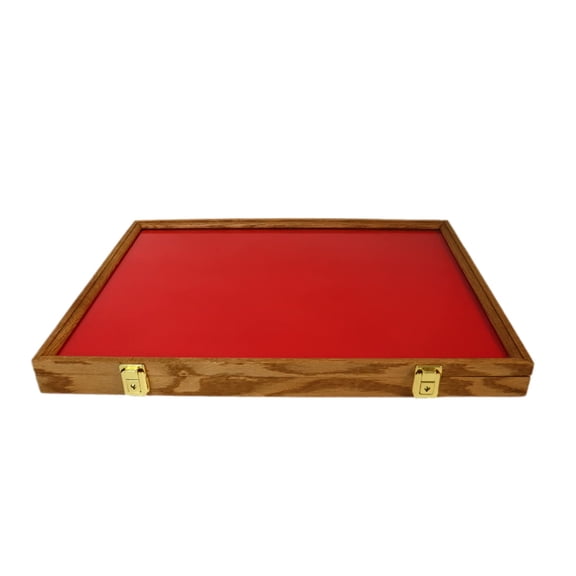 Wood Display Case for Collectibles, Knives, Arrowheads, Pins, Medals and More (24 x 18 x 2, Oak)