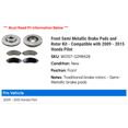 thumbnail image 2 of Front Semi Metallic Brake Pads and Rotor Kit - Compatible with 2009 - 2015 Honda Pilot 2010 2011 2012 2013 2014, 2 of 2