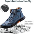 thumbnail image 2 of Men's Casual Leather Boots Handmade Lightweight Breathable Anti-slip Impact-resistant Sneakers Chukka Hiking Loafers Shoes Blue 9.5 US, 2 of 7