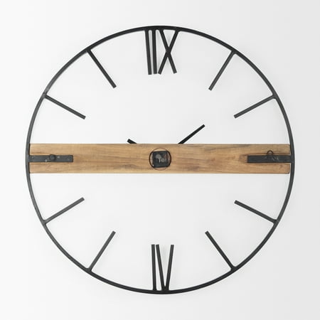 Mercana Furniture Roman 36 Round Oversize Black Industrial Wall Clock in Metal