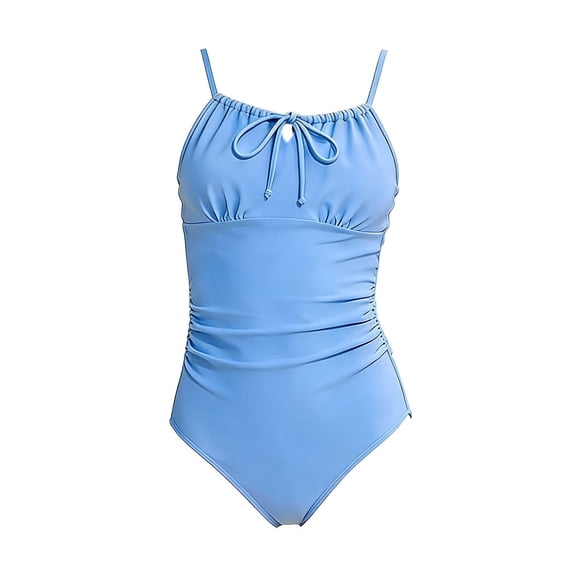 CAIVO Little Girls One-Piece Swimsuits Halter Adjustable Spaghetti Straps Sleeveless Bow Tie Beach Swimwear Bathing Suit For Kids 6-14 Years Old