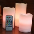 Round Melted Edge Remote Controlled Multi Color Changing Flameless Wax Pillar Candles Set of 3