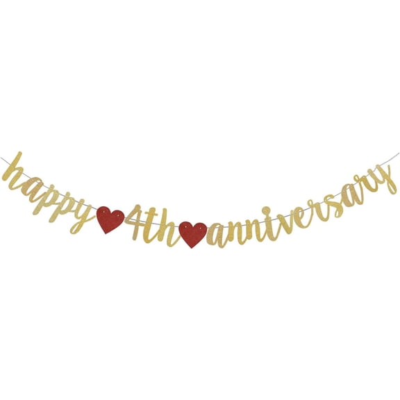 Gold Glitter Happy 4th Anniversary Banner Backdrop, 4th Wedding Anniversary Party Decorations Suppilies, Cheers to 4 Year Banner