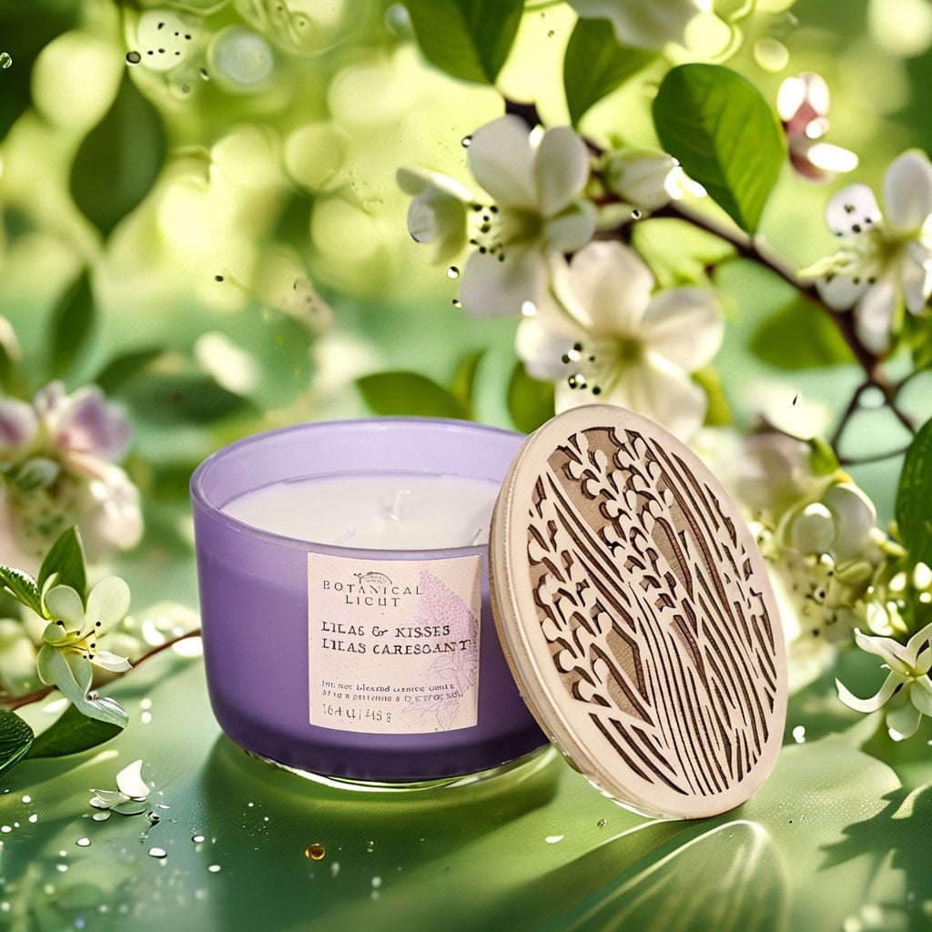 Botanical Light 16.4OZ Lilas et kisses Cire de soja Mélangé Bougie parfumée,3 mèche de coton