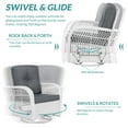 thumbnail image 5 of MEETWARM 3 Pieces Outdoor Wicker Swivel Rocker Patio Set, Rocking Chairs Rattan Patio Furniture Sets with Thickened Cushion and Glass-Top Coffee Table, Conversation Bistro Set, White Wicker/Grey, 5 of 8