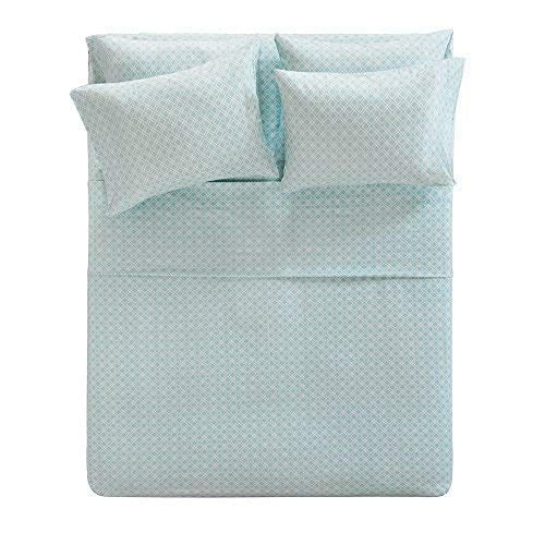 Comfort Spaces Cotton Flannel 4 Piece Set Breathable Warm Deep Pocket Printed Geometic Pattern Sheets with Pillow Cases Bedding, Twin, Geometric Aqua