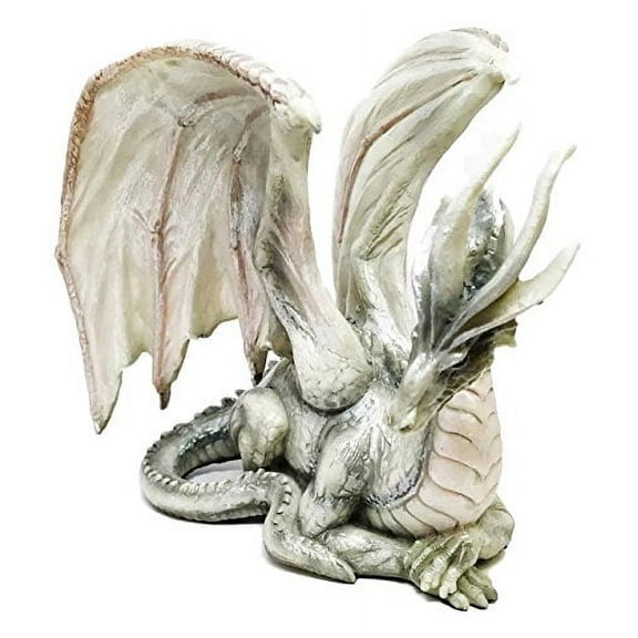 White Old Serpent Drake Wise Dragon Sculpture Composed and Ready To Strike