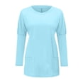 thumbnail image 3 of Women Autumn And Winter Casual Fashion Round Neck Long Sleeve Long T Shirt Top Pocket Puff Sleeve Print Top Dry Tech Shirts Women Exercise Shirts Women Athletic Wear Women Cute Tops for Women Summer 2, 3 of 3