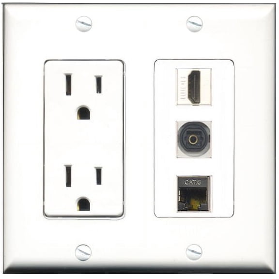RiteAV - 15 Amp Power Outlet 1 Port HDMI 1 Port Shielded Cat6 Ethernet Ethernet 1 Port Toslink Decorative Wall Plate