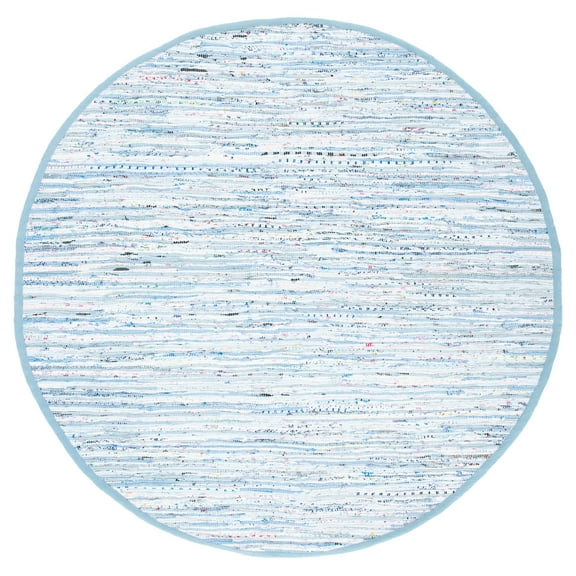 SAFAVIEH Rag Skylar Striped Cotton Area Rug, Light Blue/Multi, 6' x 6' Round
