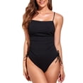 thumbnail image 1 of Traje de baño de una pieza para mujer, traje de baño de Bikini de alta elasticidad con cordón lateral y correa fina para el hombro, negro M, 1 of 6