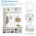 thumbnail image 4 of shunda K Farmhouse Wooden Style 78''H Modern Hall Tree with Wide Storage Seating Bench, Entryway Shoe Cabinet with 13 Compartments, Elegant Coat Rack with 6 Hooks for Mudroom, Living room, White, 4 of 5