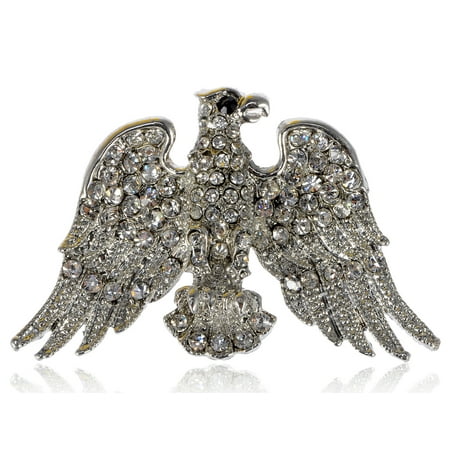 - American Eagle Crystal Rhinestone Patriotic Soaring Bird Silver Tone Pin Brooch
