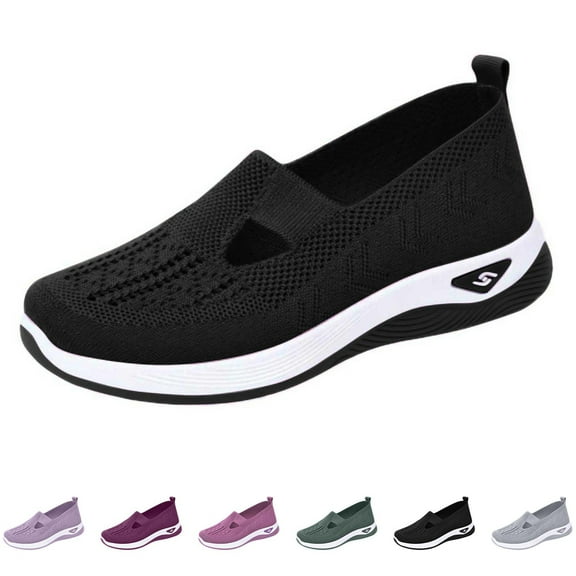 Women's New Large Size Casual Mesh Slip-on Women's Shoes Soft Sole Breathable Fashion Mother Shoes Black qILAKOG Size 5.5