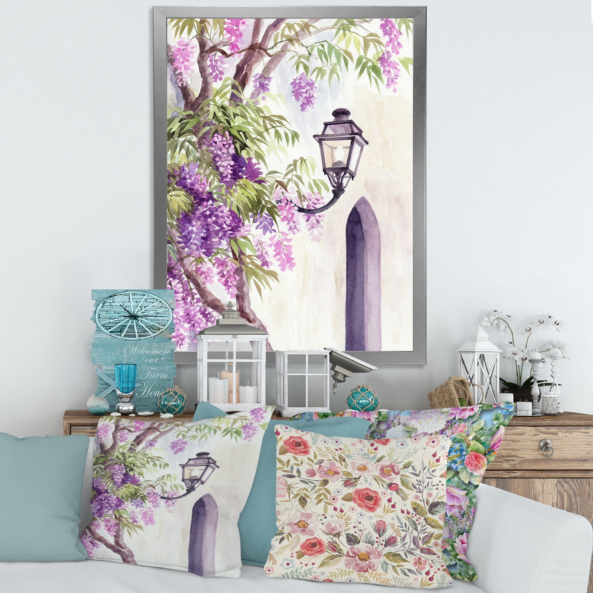 Designart 'Lantern and Wisteria' Traditional Framed Art Print