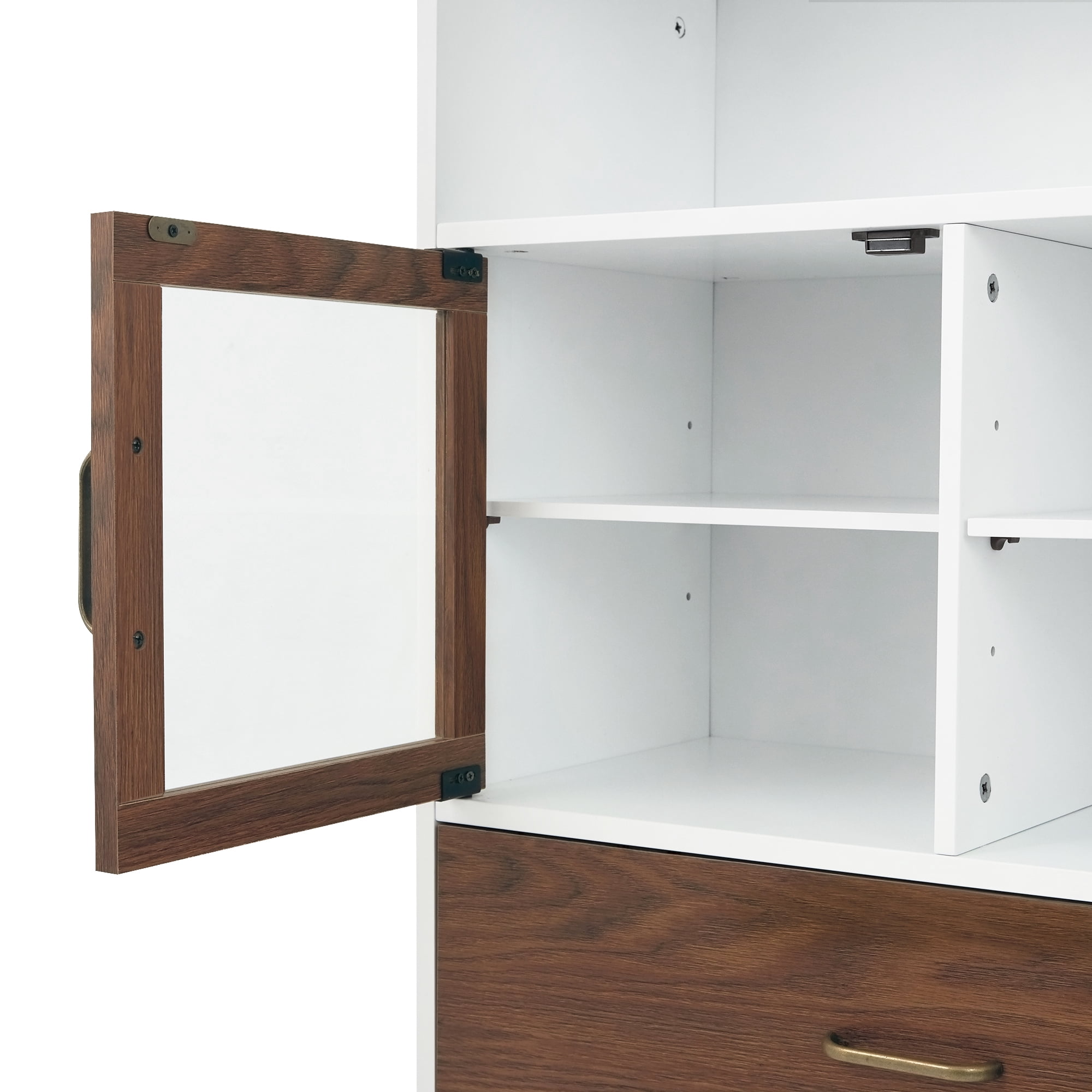Teamson Home Tyler Freestanding Multifunctional Floor Accent Cabinet, White and Walnut