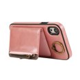 thumbnail image 4 of for iPhone XR PU Leather Case, Card Slots and Zipper Pocket Kickstand, Classic Protective Shockproof Lightweight Ultra Slim lip Case Finger Ring Wrist Strap for iPhone XR, Pink, 4 of 7