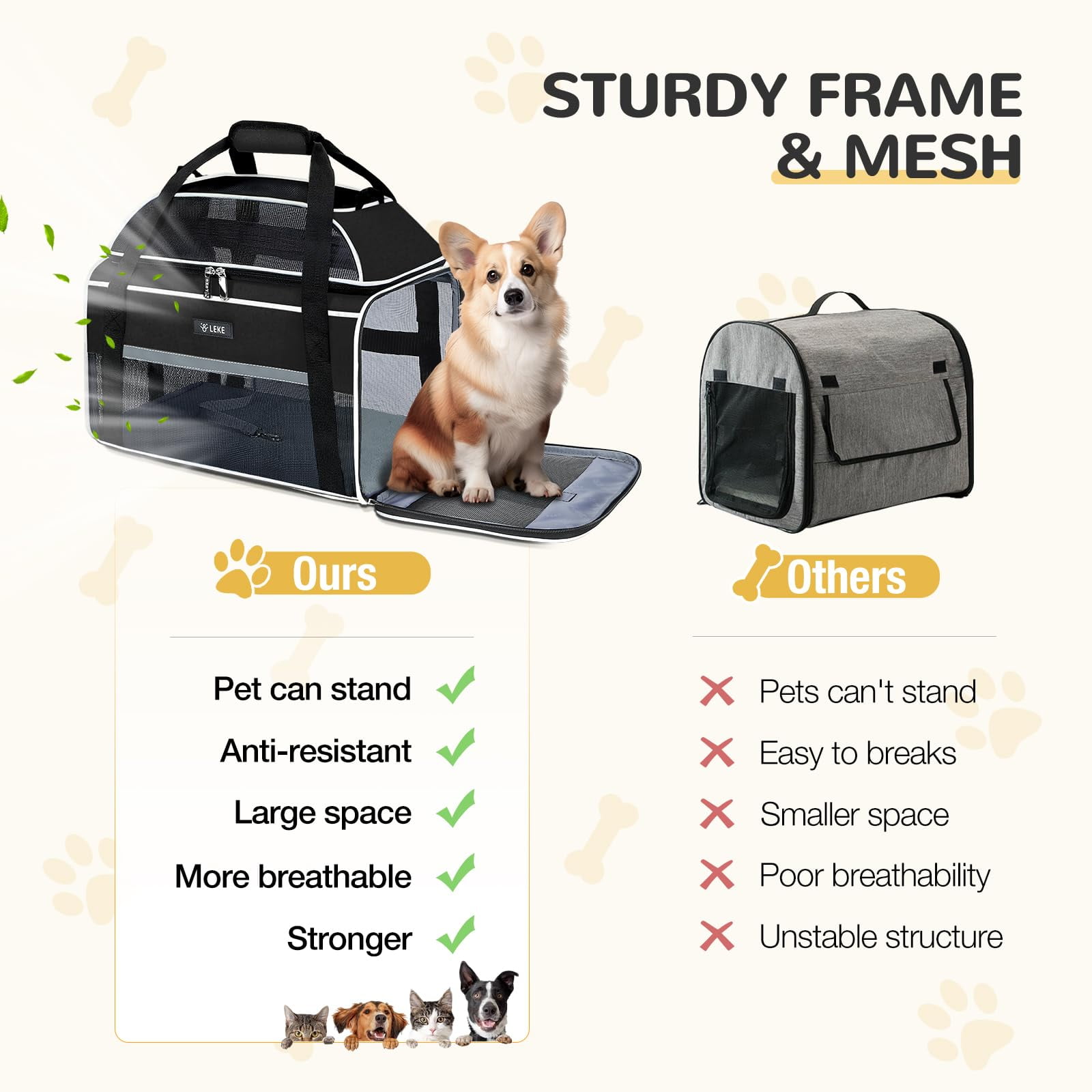Top-Expandable Pet Carrier 17x11x9.5 Inch Alaska Hawaiian Airline Approved Soft Sided Underseat to 12lbs Travel Carriers for Small Cats and Dogs with Locking Safety Zippers Anti-Scratch Mesh