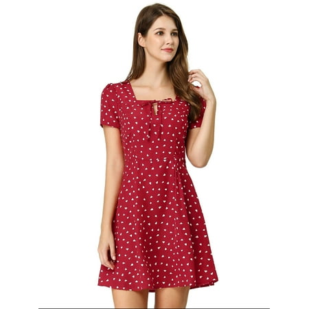 Women's Star Square Neck Short Sleeve A-Line Dress L (US 14) Red