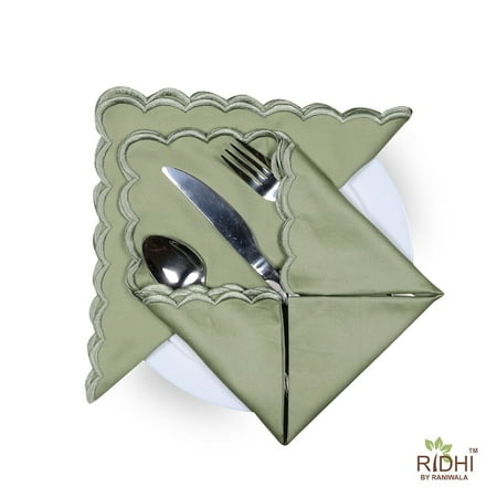 

Green Soft Cotton Cloth Embroidery Scallop Napkins Housewarming Wedding Home Birthday Anniversary Party Gifts 9x9 - Cocktail 20x20 -Dinner
