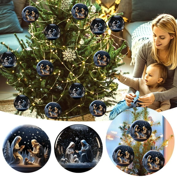 Gcvizuso Christmas Wreath, Christmas Wreaths for Front Door, Christmas Birth Sublimation Religious Decoration Wreath Hanging Christmas Tree Hanging