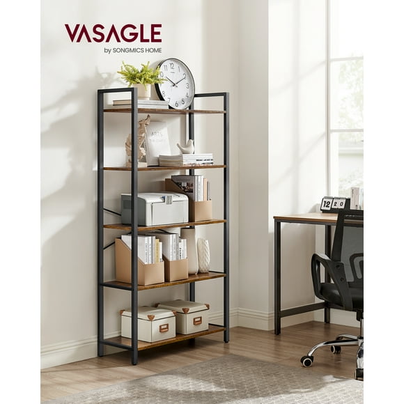 VASAGLE Estantería de 5 niveles, estantería con marco de acero, estante para libros para sala de estar, oficina en casa, estudio, 11.8 x 26 x 60.2 pulgadas, estilo industrial, marrón rústico y negro