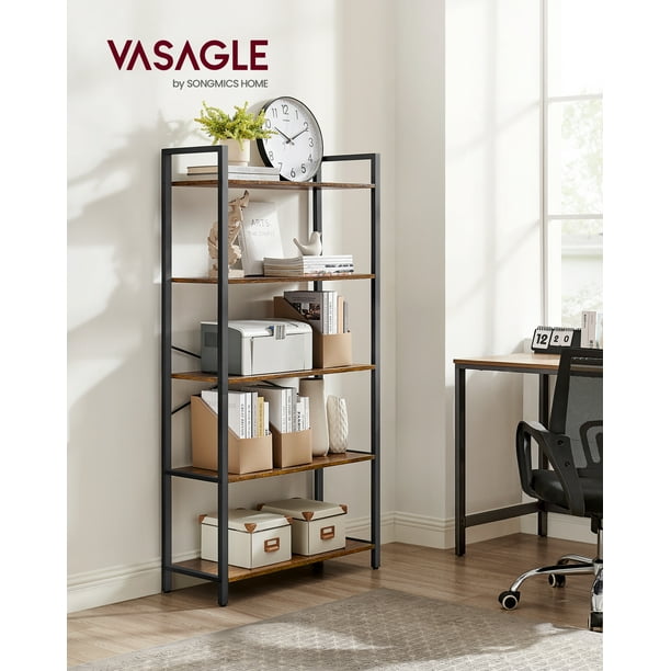 VASAGLE Estantería de 5 niveles, estantería con marco de acero, estante para libros para sala de estar, oficina en casa, estudio, 11.8 x 26 x 60.2 pulgadas, estilo industrial, marrón rústico y negro