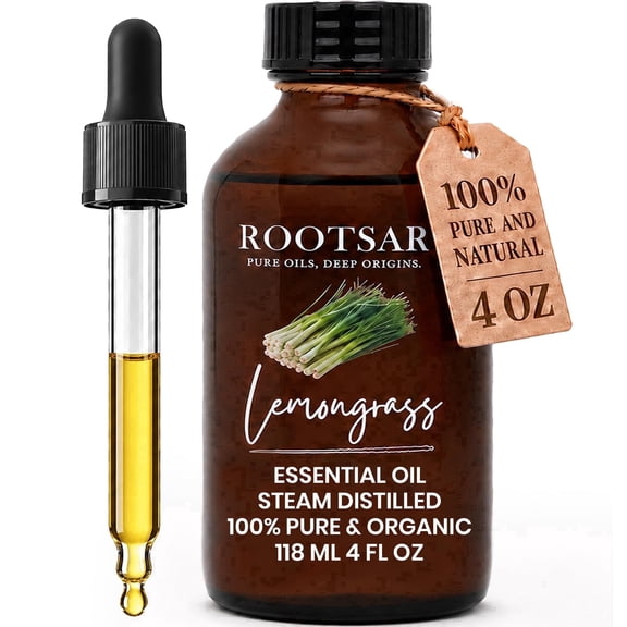 Rootsar Lemongrass Essential Oil 100% Pure and Natural Peppermint Oil Premium Grade Essential Oils for Hair Care, Home Diffusers, Skin, Aromatherapy, Massage and Humidifiers 4 fl oz