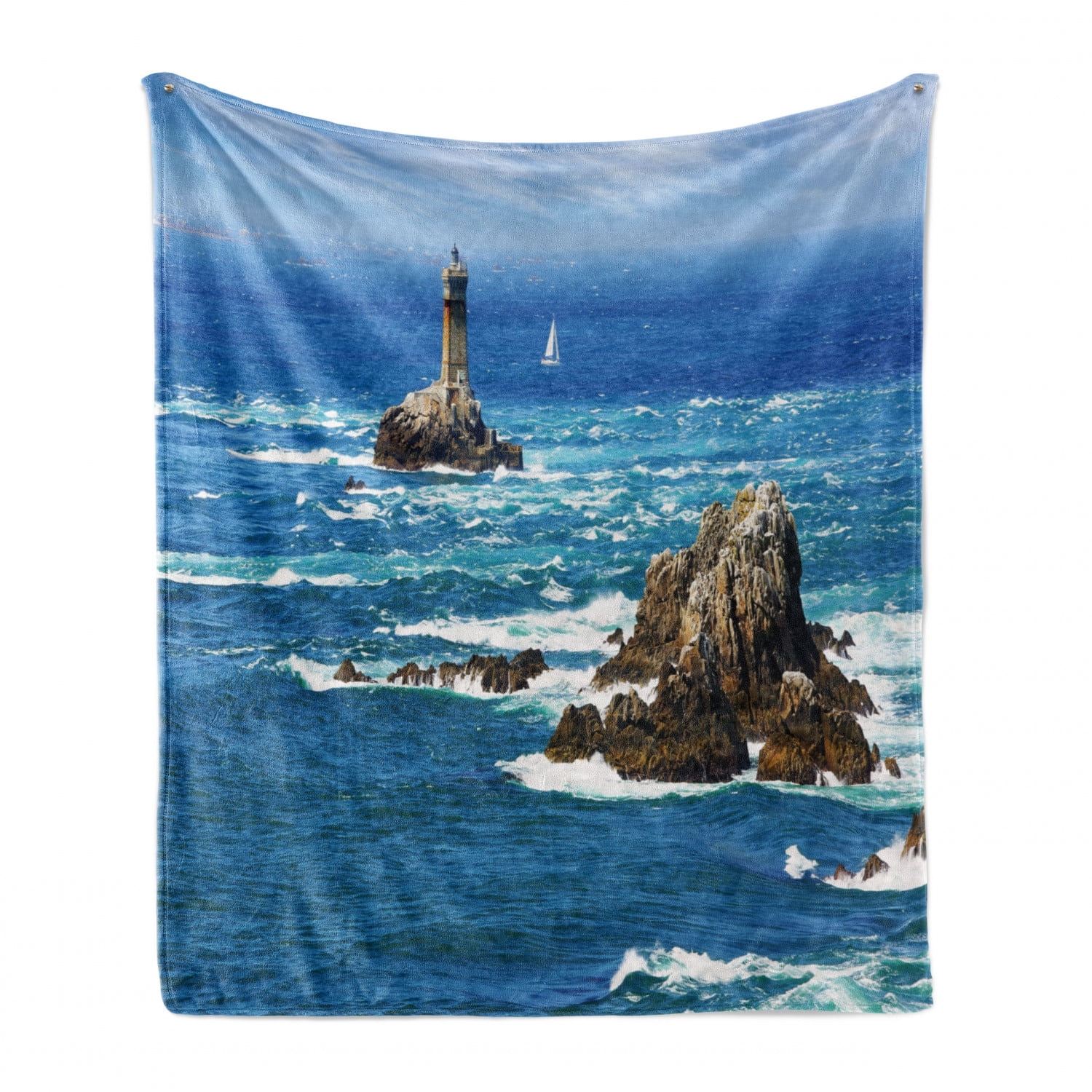 Ambesonne Ocean Soft Flannel Fleece Throw Blanket Surreal Tropical Seascape with Dreamy Sea and Sky Paradise Coast Hawaiian Art Cozy Plush for Indoor and Outdoor Use Turquoise White 50 x 70