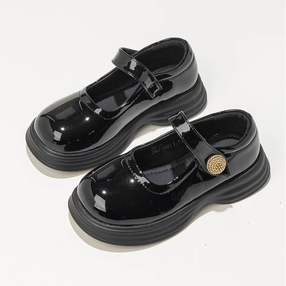 XIMIN Girls Platform Mary Jane Flats Summer Round Toe Soft Sole Non-Slip Cute Comfortable Toddler Princess Dress Flats for School Kids (Black, 9.5-10 Years)