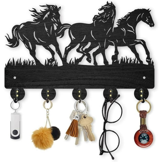 Perchero de pared con diseño de caballo, 30 x 20 cm, con 5 ganchos de aleación.