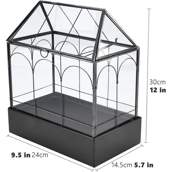 DYJP Large Glass Terrarium with Metal Tray, Glass Greenhouse Terrarium, Succulent Terrarium Kit for Succulents, Cacti, Snails, Spiders, and Miniature Reptiles, Black (Velvet Bottom)