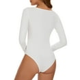thumbnail image 3 of MANIFIQUE Women's Sexy Square Neck Bodysuit Long Sleeve Double Lined Shirt Tops, 3 of 6