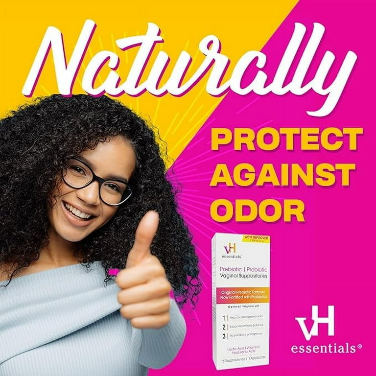 vH Essentials Prebiotic & Probiotic Vaginal Suppositories, pH Balance and Odor Control, Supports Feminine Intimate Health, 15-Count