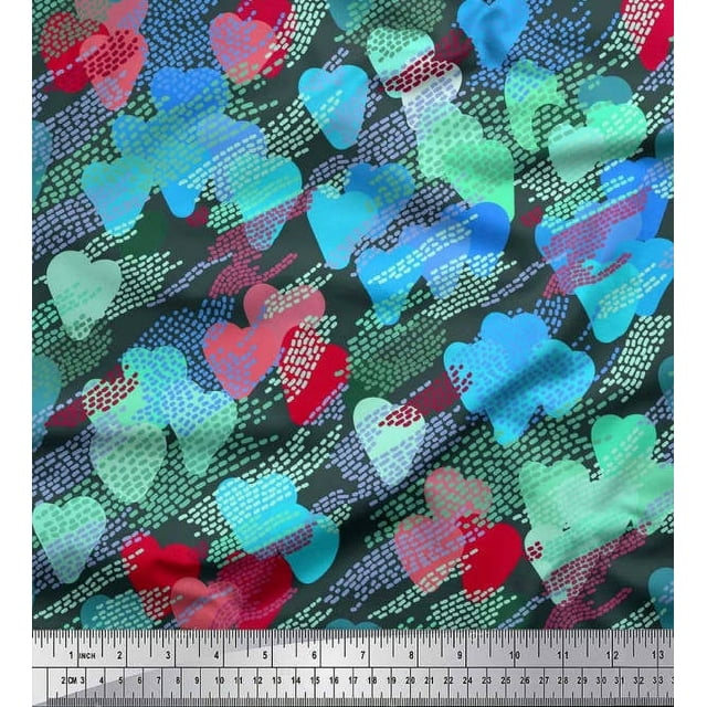 Soimoi polyester Crepe Fabric brush stroke & colorful Heart Decor Fabric Printed Yard 52 Inch Wide