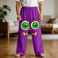 thumbnail image 3 of Boys Monster Face Pants, Purple Cartoon Joggers for Kids, Hall-oween Sweatpants with Elastic Waist & Pockets,Size 13 T, 3 of 9