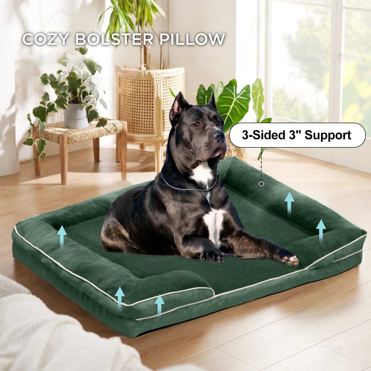 PayUSD XXL Orthopedic Dog Bed, Memory Foam Dog Sofa Beds for Giant Dogs, Supportive Foam Pet Couch Bed with Removable Washable Cover and Nonskid Bottom, Dark Green (52" L x 41" W x 8" Th)